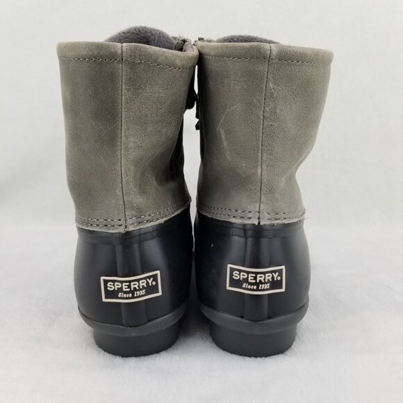 ✅Sperry Saltwater Black Grey Duck Leather Boots Women's 9.5 Winter Work Wear - Picture 7 of 12
